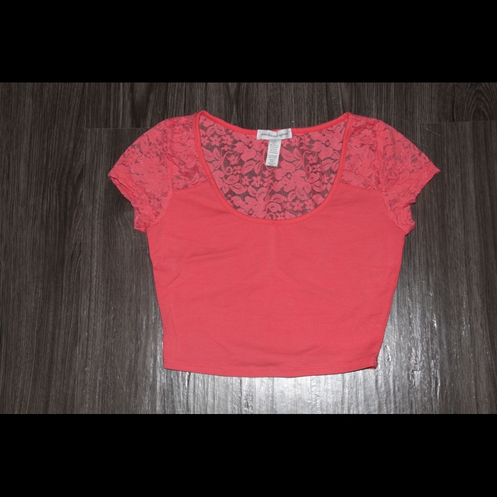 Coral Crop Top with Lace Detailing